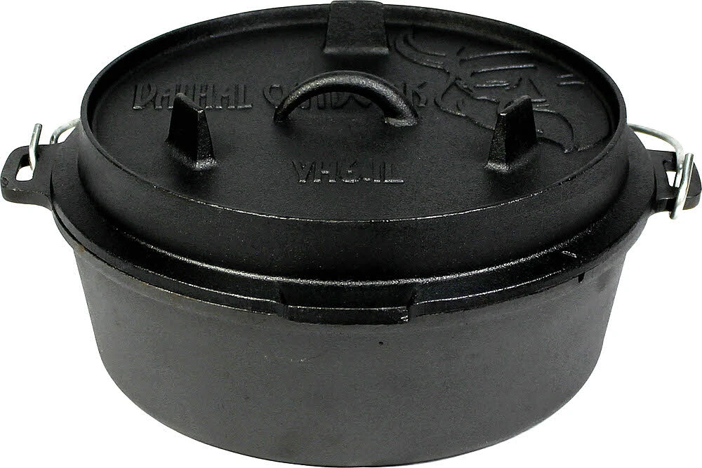 Valhal Outdoor Feuertopf Dutch Oven Gusseisen, Flacher Boden, 6,1 L 1 Valhal Outdoor Feuertopf Dutch Oven Gusseisen, Flacher Boden, 6,1 L