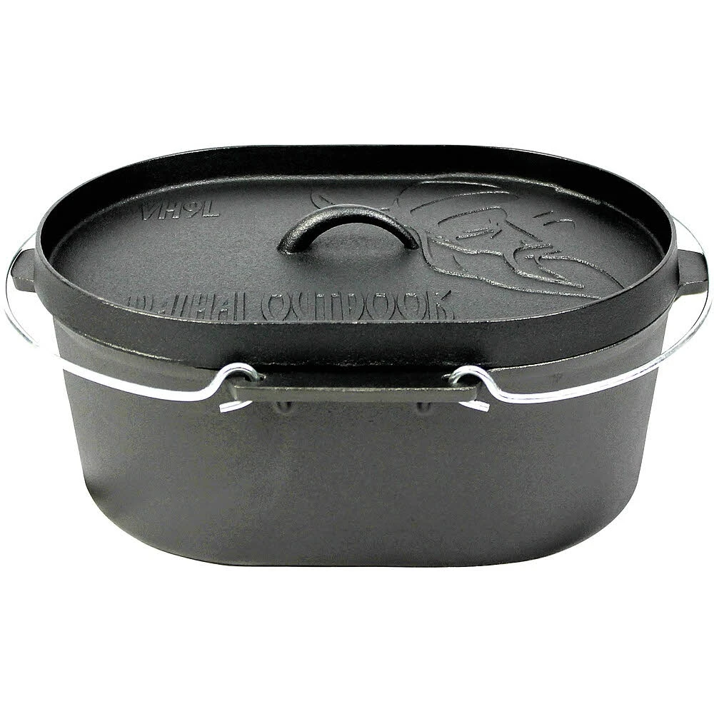 Valhal Outdoor Feuertopf Dutch Oven Gusseisen Oval, Flacher Boden, 9 L 1 Valhal Outdoor Feuertopf Dutch Oven Gusseisen Oval, Flacher Boden, 9 L